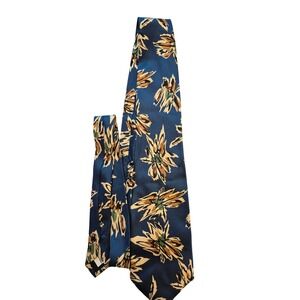 Bugle Boy Co. Mens Tie, Blue Floral‎ 100% Silk, Business Casual Necktie